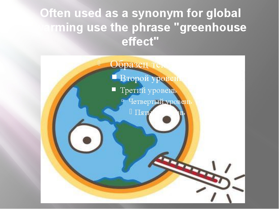 Often used as a synonym for global warming use the phrase "greenhouse effect" Often used as a synonym for global warming use the phrase "greenhouse effect"