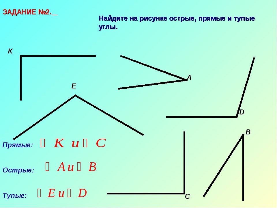 Два угла острые какой третий. Острые тупые и прямые углы.