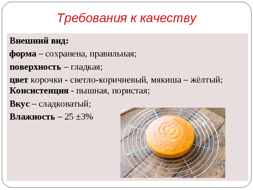 Требования к качеству бисквита. Требования к качеству бисквитных пирожных. Требования к качеству теста. Бисквитное тесто требования к качеству.